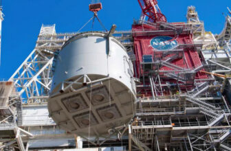NASA spent October hoisting a 103-ton simulator section onto a test stand to prep for the next Moon mission