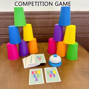 54 Cartas, 12 Copos, 1 Conjunto de Jogo de Campainha, Competição de Quebra-Cabeças, Empilhamento de Copos, Jogo de Mesa, Jogo de Torre de Empilhamento, Presente de Natal, Brinquedo Interativo