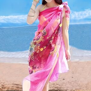 Estilo Boho Xale de Praia Feminino, 100% Poliéster, Estampa Multicolor, Respirável e à Prova de Sol, Envoltório de Viagem Leve, Acessório Decorativo Boêmio de Verão, 16gsm, Sem Penas, Lavável à Mão