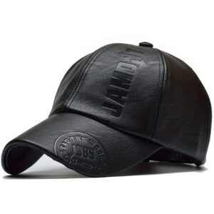 Boné de beisebol de couro sintético britânico para homens ajustável, respirável, casual, para primavera/verão/outono/inverno. Presente de Natal.