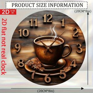 Relógio Plano 2D Não Real – Decoração de Parede de Copo de Café Vintage, Relógio Plano 2D Não Real | Design de Café Clássico | Números Pretos Fáceis de Ler