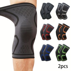 Pacote com 2 Joelheiras de Compressão Antiderrapantes para Corrida, Ciclismo, Levantamento de Peso, Treino de Fitness, Joelheira Quente, Cores Múltiplas Disponíveis