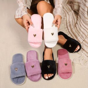 Novos chinelos de pelúcia de alta moda com decoração de amor para mulheres, com dedos abertos, macios e confortáveis, leves, adequados para quarto, sala de estar, casa, adequados para todas as estações