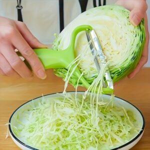 Cortador de couve multifuncional em aço inoxidável – Triturador e descascador de legumes em ABS durável – Ferramenta essencial para a cozinha de Ação de Graças, operação manual, não necessita de fósforo, seguro para alimentos, ajuste universal