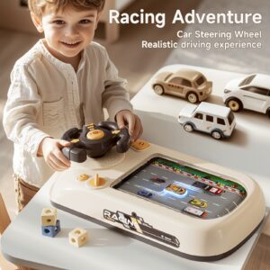 Console de Jogo de Corrida Infantil com Volante – Experiência de Condução Realista, Brinquedo Competitivo para Idades de 3 a 6 Anos, Jogo de Estratégia Emocionante, Presente de Ano Novo, Alimentado por USB, Material ABS, Educação no Trânsito