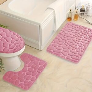 Conjunto de 3 peças de tapetes de banho de espuma de memória, tapete de banheiro antiderrapante, secagem rápida, tapete de vaso sanitário ultra-macio em forma de U, tapete de chão de chuveiro, decoração de casa em poliéster tecido, acessórios de banheiro com função antiderrapante