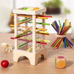 Jogo de Dados de Madeira Coloridos para Crianças – Brinquedo Educativo de Matemática, Desenvolvimento de Habilidades Motoras Finas, Contagem e Jogo de Viagem em Família, Cores Misturadas, Jogo de Cartas de Quebra-Cabeça para Crianças