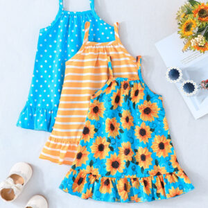 Conjunto de Três Peças de Vestido Casual de Verão para Meninas
