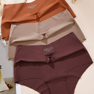 3-Pack Calcinhas Femininas de Cintura Alta de Cor Sólida, Tecido de Malha de Fibra Sem Costura, Poliamida 85% Elastano 15%, Conjunto de Roupas Intimas Rápido Secagem Invisível, 160gsm