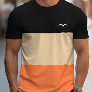 Camiseta Masculina com Estampa de Gaivota Inspirada em Vintage – Casual Oversized de Manga Curta em Multicor, Malha de Poliéster com Gola Redonda – Lavável à Máquina, Streetwear Casual|Camisa com Estampa Gráfica|Tecido Brilhante