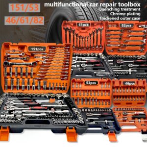 YITUO Ferramentas profissionais de reparo automotivo de boa qualidade – 46/53/61/82/151 peças, vendemos apenas ferramentas de alta qualidade, laranja, para motocicletas e bicicletas, chave catraca rápida e caixa de ferramentas, conjunto multifuncional doméstico