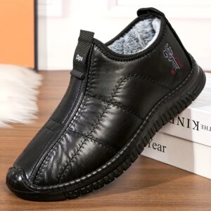 Sapatos de Caminhada Masculinos de Inverno com Forro de Fleece, Tênis de Cano Médio de Cor Sólida Casual com Bico Redondo e Sola de PU Antiderrapante para Uso Diário – Coleção Outono/Inverno
