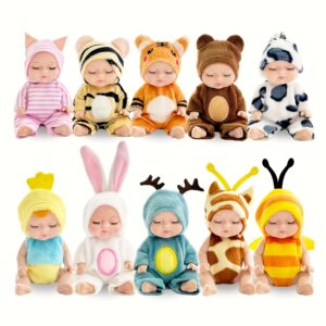 Conjunto de 10 Bonecas Infantis em Miniatura, Bonecos de Fantasia de Animais Realistas de 4 polegadas, Bonecas Fofas para Meninas, Cesta de Presente de Aniversário da Páscoa, Dia dos Namorados, Natal – Várias Cores