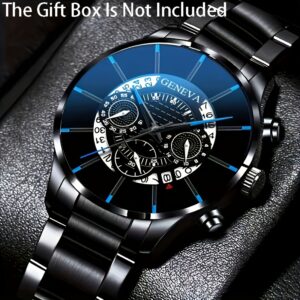 1 Relógio Esportivo Masculino de Quartzo com Data – Pulseira de Aço Inoxidável, Caixa de Liga de Zinco Redonda, Movimento Eletrônico, Peça de Vestuário Diário e Ocasião Especial – Alimentado por Bateria, Não Recarregável