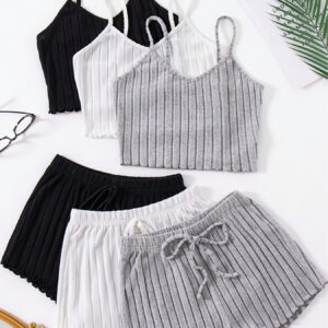 Conjunto de 6 Peças de Shorts Tangas Femininos para Casa em Preto, Branco e Cinza