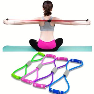 Faixa de tensão em forma de 8 com alças, banda elástica de resistência para yoga, faixa de expansão do peito para alongamento de braços e pernas, treino, yoga, pilates, adequada para iniciantes