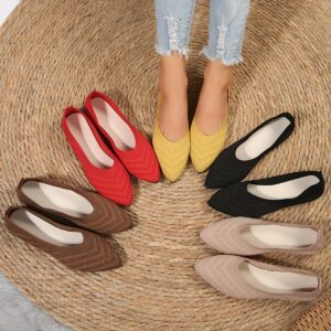 Sapatos femininos baixos de bico fino, sapatos de malha, lisos, sapatilhas casuais respiráveis