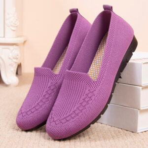 Sapatos de malha sólida para mulheres, leves e antiderrapantes, estilo mocassim, sapatos casuais para caminhada