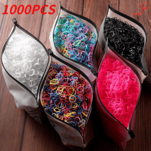 Conjunto de elásticos míni coloridos descartáveis para cabelo, em nylon, com bolsa de armazenamento, acessórios elásticos de cabelo para meninas, 1000 ou 2000 unidades