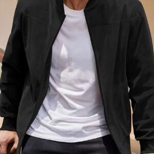 Casaco de homem com fecho de cor sólida, casual, retro, com mangas compridas, para homem