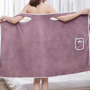 Toalha De Banho Vestível 1pc, Saia De Banho De Veludo Coral Com Laço Para Adultos, Absorção De Água, Secagem Rápida, Toalha De Banho, Sem Perda De Cabelo, Suprimentos De Banho