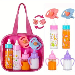 Conjunto de alimentação para boneca desaparecendo doce, conjunto de alimentação para boneca para carrinho de brinquedo | Garrafas de leite e garrafas de suco com chupeta de brinquedo para bonecas