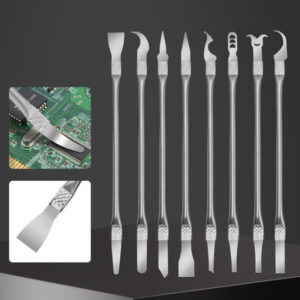 Conjunto de ferramentas de desmontagem e manutenção de máquinas para desmontagem de chips de computador e telefones celulares, incluindo faca de desmontagem de CPU, espátula de remoção de cola, raspador, alavanca de metal para abertura e reparo de telefones celulares e notebooks.