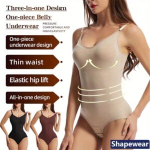 1pc Body Shaper de Alta Compressão para Mulheres – Sem Costas, Alça Ajustável, Elevação de Cintura Elástica, Design de Cintura Fina para Controle de Barriga, Suporte Completo de Busto, Ajuste Skinny Sem Mangas, Tamanho Grande, Modelador Romper, Modelador Romper | Body Shaper Skinny Fit | Ajuste Confortável, Shapewear