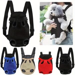 Mochila de transporte para animais de estimação com malha respirável, alças ajustáveis, fecho de zíper e guia embutida para cães e gatos presente de Natal
