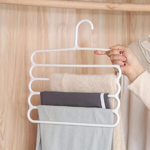 Conjunto de Cabides de Plástico de 5 Camadas, Organizador de Calças Anti-Derrapante de Múltiplas Camadas, Espaço Economizador, Armário de Guarda de Echarpes e Suportes de Pendurar