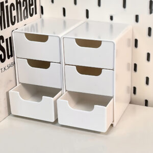 1Conjunto Chic Organizador de Mesa Branco de 3 Andares com Alças Arredondadas – Polido, Armazenamento de Plástico Sem Instalação para Material de Escritório, Joias & Cosméticos, Leve e Sem Cheiro, Material de Escritório Fofo