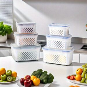 Conjunto de 4 Caixas de Armazenamento para Geladeira – Recipientes para Alimentos à Prova de Vazamentos – Herméticos, Empilháveis para Preparo de Refeições – Adequados para Frutas, Legumes, Carne & Grãos – Seguros para Contato com Alimentos