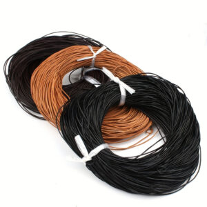 Pacote de Corda de Couro de Vaca Premium de 180 Polegadas para Joias & Artesanato DIY – Durável, Elástico, Multicolorido (Preto, Marrom, Cobre) – Perfeito para Pulseiras, Colares, Chaveiros & Mais – Inclui Óleo de Manutenção