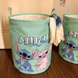 Cesto de Roupa Suja Grande e Dobrável com Tema Disney Stitch – Cesta de Armazenamento Independente em Poliéster com Alças, Organizador Multiuso para Brinquedos e Roupas, Sem Penas, Design Licenciado Oficialmente (1 unidade)