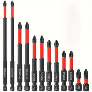 Conjunto de 6 cabeças magnéticas para chave de fenda em aço de tungstênio – S 2, cabo de 1/4″, ponta cruzada e plana L M, vermelho e preto, adequado para manobras elétricas e manuais masculinas