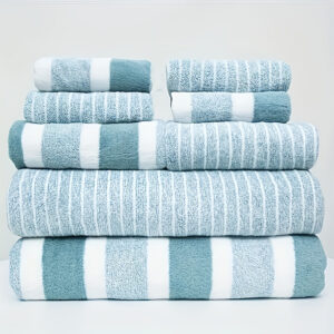 Conjunto de Toalhas Listradas Deluxe com uma Toalha de Mão Curta e uma Toalha de Banho Longa – Altamente Absorvente, de Secagem Rápida e Macia, Perfeito para Uso Familiar, Hotéis, Viagens em RV, Atividades ao Ar Livre, Spas e Salões – Inclui uma Toalha de Banho e uma Toalha de Mão