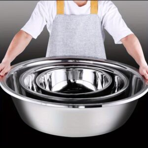 [1 tigela de mistura de aço inoxidável] 1 tigela de mistura de aço inoxidável BAICHANG, tigela grande de preparação de cozinha de qualidade alimentar para ovos, frutas, vegetais, salada – Ideal para servir, preparação de alimentos, itens essenciais para cozinha doméstica