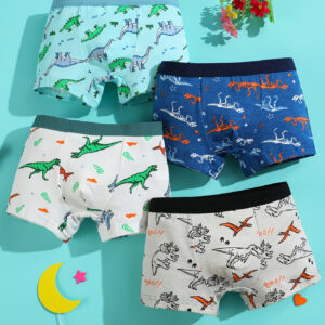 [4 unidades Calcinhas de Menino com Estampa de Dinossauro Fofinho] 4-Pack Calcinhas de Menino de Algodão com Estampa de Dinossauro, Tecido Macio com Elasticidade Média, Corte Regular – Calças de Algodão para Menino
