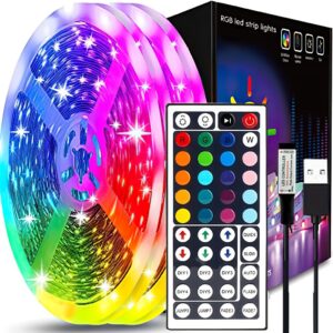 Fita de LED RGB de 29.99 metros – Fita inteligente de mudança de cor 5050, controle remoto de 44 teclas, alimentação USB, decoração interna/externa para festas, feriados, Halloween, Natal e muito mais, iluminação de festa | Luzes LED coloridas | Luzes alimentadas por USB, luzes de Natal LED