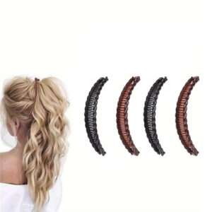 [2pcs Grampos de Cabelo Retro] Conjunto de 2 Grampos de Cabelo Minimalistas em Plástico Opaco, Cor Sólida, Grampos de Banana Ondulados para Rabo de Cavalo, Acessórios de Moda para Mulheres, para o Dia das Mães, Apropriado para Idades 14+