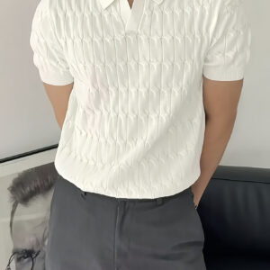 Suéter de golfe de tricô com estampa geométrica para homens, blusa casual de manga curta para primavera e outono ao ar livre