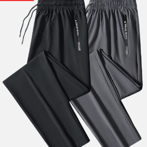 2pcs Calças de Jogger Atléticas Masculinas de Alta Elasticidade, Tecido Gelado com Bolsos com Zíper, Design Leve e Respirável para Esportes de Verão & Uso Casual, Preto