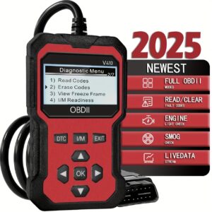 Scanner Code Reader Car Diagnostic Tool Engine Fault Code Reader para Desligar CEL com Dados Ao Vivo/Quadro Congelado/I/M Readiness para Todos os Carros OBDII Protocol – Compatível com os Novos Veículos de 2025