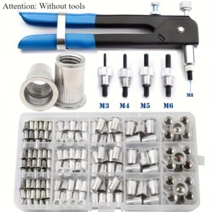 Conjunto de Porcas Rebite 165 peças Tamanhos M3-M10 – Kit de Ferramentas em Alumínio Durável para Automotivo e Aviação | Rosca Direita Manual, Ideal para Montagem de Veículos e Manutenção Aeronáutica