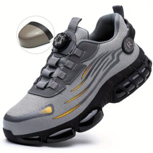 Sneakers de Segurança Estilosos para Homens com Fechamento de Botão Rotativo – Biqueira de Aço, Sapatos de Trabalho Resistentes a Perfurações, Tecido Respirável, Proteção para Todas as Estações para Caminhadas & Vestuário Casual