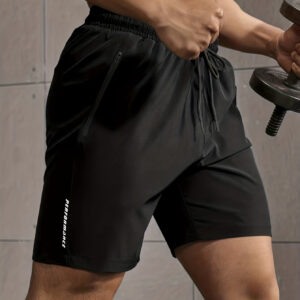 Shorts Casuais Leves e de Secagem Rápida para Homens com Bolsos de Zíper e Cintura Ajustável por Cordão – Shorts Esportivos com Estampa de Letras para Ginástica ao Ar Livre no Verão, Tecido Lavável à Máquina e Não Transparente