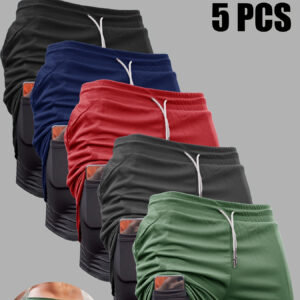 Shorts de dupla camada 2 em 1 para homens com 5 peças, com bolso interno, shorts esportivos de alta elasticidade para treino de verão na academia