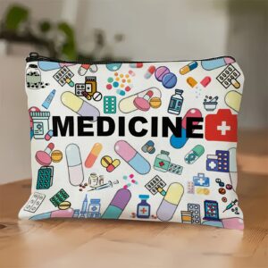 Bolsa de Cosméticos Temática Médica Colorida – Organizador de Pílulas com Zíper para Viagem, Essenciais para Alergia e Asma, Sem Cheiro, Design Unissex Adulto com Ilustrações Médicas, Estojo de Comprimidos de Viagem