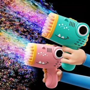 Máquina de bolhas de dinossauro portátil de 40 furos totalmente automática, pistola de bolhas de brinquedo sem bateria e sem líquido de bolhas, adereços de atividade de casamento ao ar livre, pistola de bolhas multi-furos Gatling, presente de brinquedo de Natal