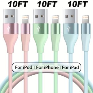 Cabo De Carregamento Para Iphone [Apple] 1 Unidade/3 Unidades 3,05 Metros USB-A Para Cabo De Carregamento Para Iphone Compatível Com Iphone 14 13 12 11 Pro Max XR XS X 8 7 6 Plus SE E Mais (vários Cores)